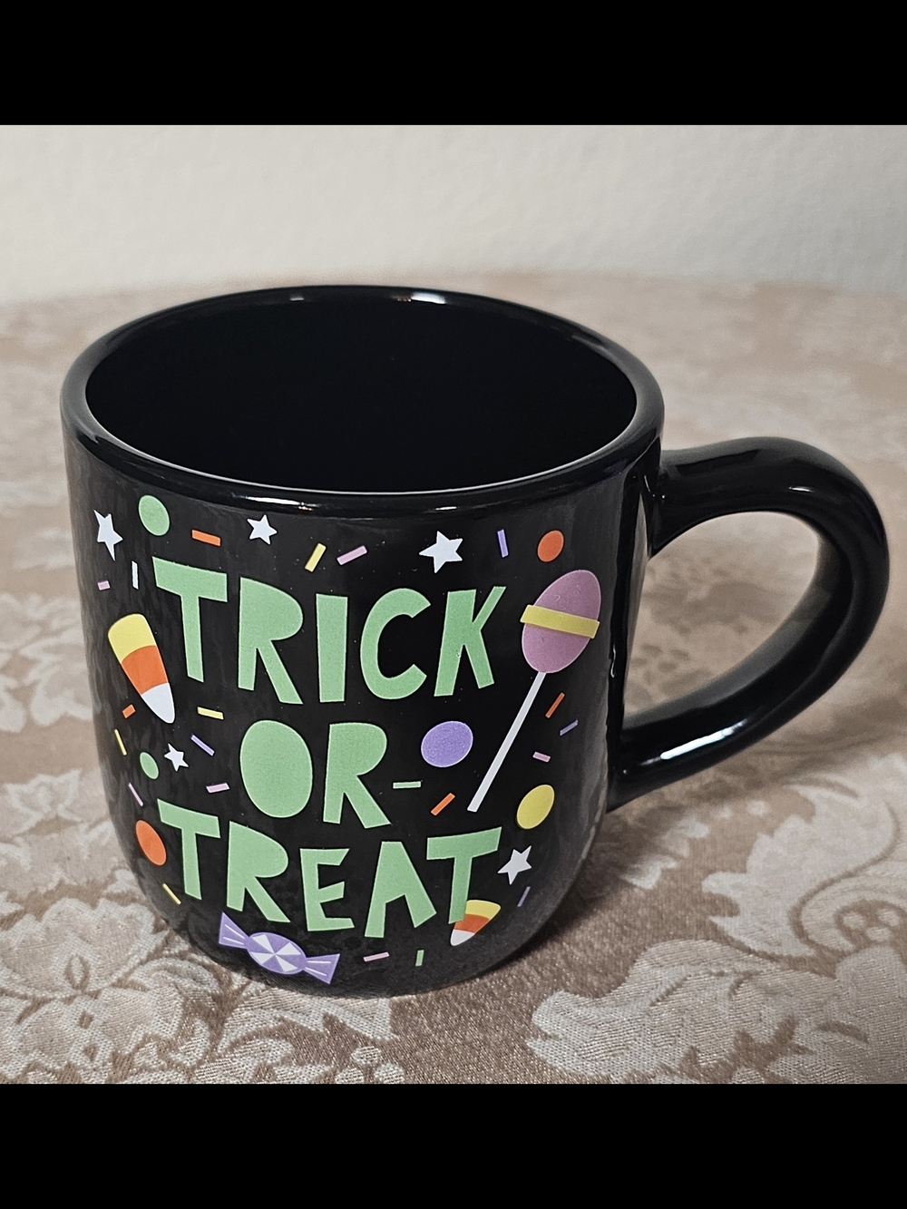 Halloween Trick or Treat Black Ceramic Mug